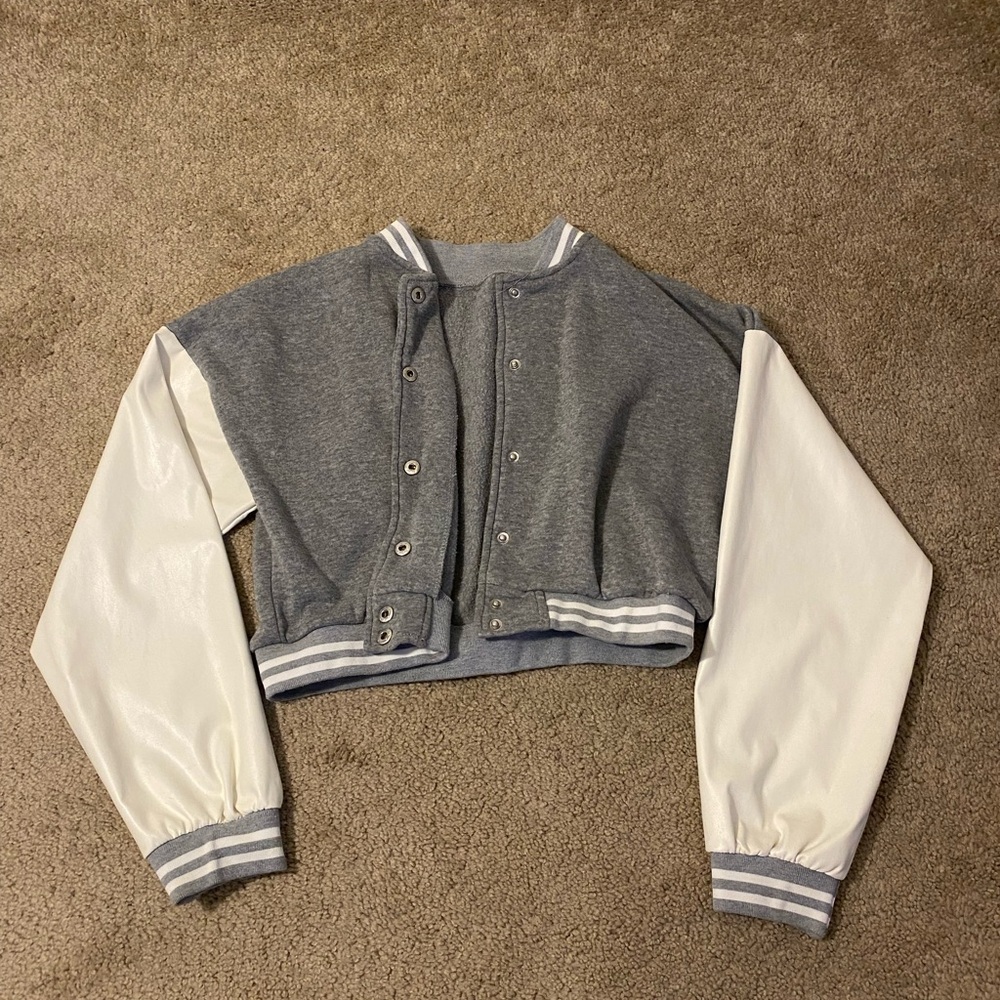 Gray and White Bomber Jacket